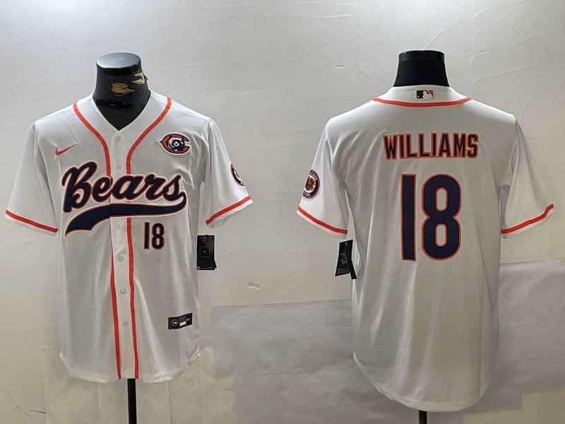 Men%27s Chicago Bears #18 Caleb Williams Number White Throwback With Patch Cool Base Stitched Baseball Jersey